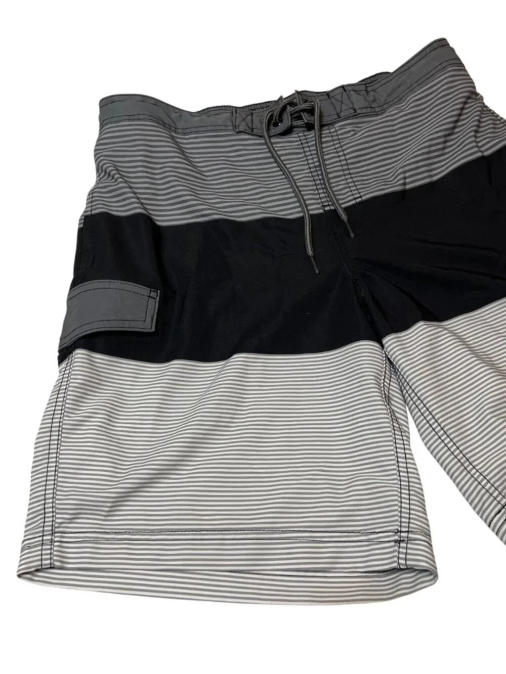 George Men Board Shorts Swim Trunks Lined Gray Black Striped Size M 32-34 Pocket